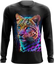 Camiseta Manga Longa Leopardo Ondas Magnéticas Vibrante 14