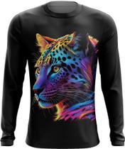 Camiseta Manga Longa Leopardo Ondas Magnéticas Vibrante 5