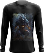Camiseta Manga Longa Lobisomem Criatura das Trevas Folclore 3 Camiseta Manga Longa Lobisomem Criatura das Trevas Folclore 3