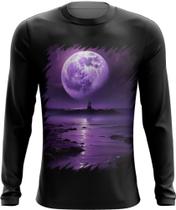 Camiseta Manga Longa Lua Púrpura Luar Roxo Moon Lunar 11