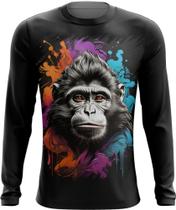 Camiseta Manga Longa Macaco Monkey Ilustrado Vetor 2