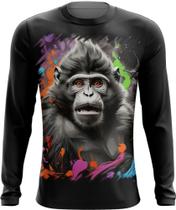 Camiseta Manga Longa Macaco Monkey Ilustrado Vetor 5 Camiseta Manga Longa Macaco Monkey Ilustrado Vetor 5