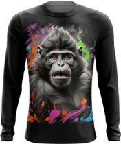 Camiseta Manga Longa Macaco Monkey Ilustrado Vetor 5