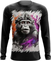 Camiseta Manga Longa Macaco Monkey Ilustrado Vetor 7