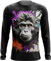 Camiseta Manga Longa Macaco Monkey Ilustrado Vetor 8 Camiseta Manga Longa Macaco Monkey Ilustrado Vetor 8