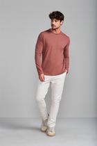 Camiseta Manga Longa Malha Slim Fit - Marrom Castanho Camiseta Manga Longa Malha Slim Fit - Marrom Castanho