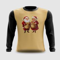 Camiseta Manga Longa Mamãe e Papai Noel Saco de Moedas