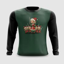 Camiseta Manga Longa Mamãe Noel Treinando Elfos