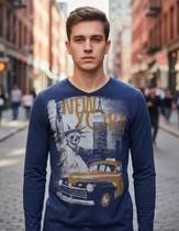 Camiseta Manga Longa Masculina Slim Viscolycra New York M-g