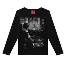 Camiseta Manga Longa Menino em algodão Estampada cor Preta - Kyly