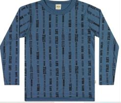 Camiseta Manga Longa Menino Infantil Juvenil Menino em Malha Penteada 100% Algodão Gola V - Elian