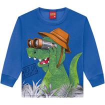 Camiseta Manga Longa Menino Kyly em Algodão estampa de Dinossauro na cor Azul