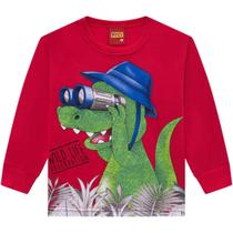 Camiseta Manga Longa Menino Kyly em Algodão estampa de Dinossauro na cor Vermelha