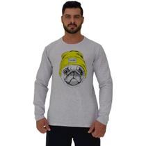 Camiseta Manga Longa Moletinho MXD Conceito Pug De Touca