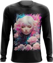 Camiseta Manga Longa Mulher de Rosas Paixão 14