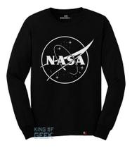 Camiseta Manga Longa Nasa Logo Astronomia Tecnologia Camisa