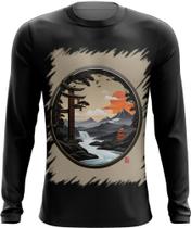 Camiseta Manga Longa Paisagem Oriental Portão Torii 1