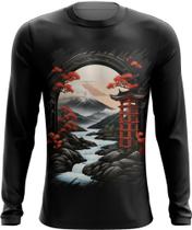 Camiseta Manga Longa Paisagem Oriental Portão Torii 2