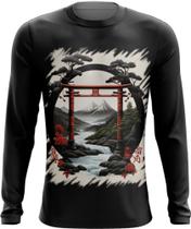 Camiseta Manga Longa Paisagem Oriental Portão Torii 21