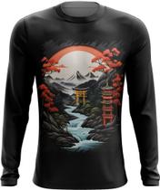 Camiseta Manga Longa Paisagem Oriental Portão Torii 8