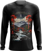 Camiseta Manga Longa Paisagem Oriental Portão Torii 9