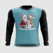 Camiseta Manga Longa Papai e Mamãe Noel Boneco de Neve