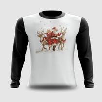 Camiseta Manga Longa Papai Mamãe Noel Passeando com Renas