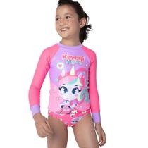 Camiseta Manga Longa Para Nadar com Proteção Solar Menina Unicórnio Kawaii Moda Praia Puket 110400983