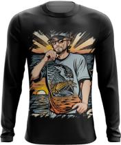 Camiseta Manga Longa Pesca Esportiva Pôr do Sol Peixes 10