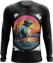 Camiseta Manga Longa Pesca Esportiva Pôr do Sol Peixes 13