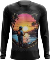 Camiseta Manga Longa Pesca Esportiva Pôr do Sol Peixes 14