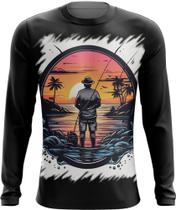 Camiseta Manga Longa Pesca Esportiva Pôr do Sol Peixes 17