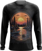 Camiseta Manga Longa Pesca Esportiva Pôr do Sol Peixes 24