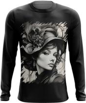 Camiseta Manga Longa Pintura a Carvão Mulher Arte 24
