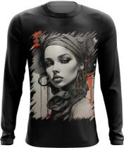 Camiseta Manga Longa Pintura a Carvão Mulher Arte 30 Camiseta Manga Longa Pintura a Carvão Mulher Arte 30