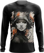 Camiseta Manga Longa Pintura a Carvão Mulher Arte Esfumaçada 9