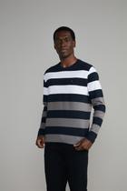 Camiseta Manga Longa Piquet Comfort - Azul Marinho / Cinza Concreto