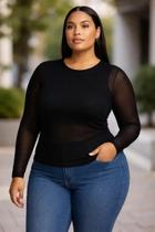 Camiseta Manga Longa Plus Size Selene Tule Fio 40 9110 Cor:PretoTamanho:XG Camiseta Manga Longa Plus Size Selene Tule Fio 40 9110 Cor:PretoTamanho:XG