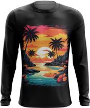 Camiseta Manga Longa Praia Paradisíaca Vintage 19