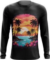 Camiseta Manga Longa Praia Paradisíaca Vintage 2 Camiseta Manga Longa Praia Paradisíaca Vintage 2