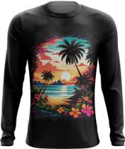 Camiseta Manga Longa Praia Paradisíaca Vintage 21