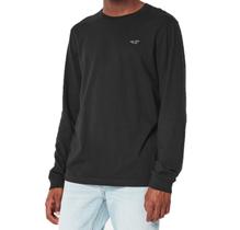 Camiseta Manga Longa Preta Masculina Bordada