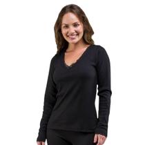 Camiseta Manga Longa Preto Bela Notte 201009 Com Renda