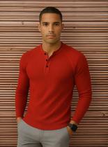 Camiseta Manga Longa Raglan Henley - Vermelho