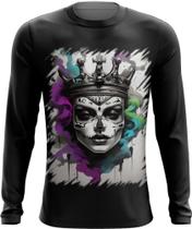Camiseta Manga Longa Rainha Mexicana Dama Esqueleto 4 Camiseta Manga Longa Rainha Mexicana Dama Esqueleto 4