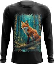 Camiseta Manga Longa Raposa na Floresta Fofa Desenhada 1