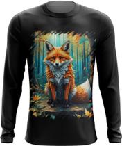 Camiseta Manga Longa Raposa na Floresta Fofa Desenhada 2