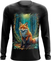 Camiseta Manga Longa Raposa na Floresta Fofa Desenhada 6