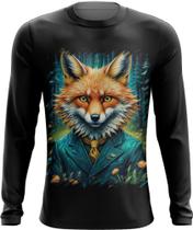 Camiseta Manga Longa Raposa na Floresta Fofa Desenhada 7