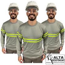 Camiseta Manga Longa RESISTENTE com Faixa Refletivo Malha Fria Uniforme Profissional Sinalização Eletricista Construção